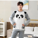 2021 Winter Long Sleeve Couple Thick Warm Flannel Pajama Sets for Men Cute Cartoon Sleepwear Pyjamas Women Homewear Home Clothes jinquedai