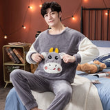 2021 Winter Long Sleeve Couple Thick Warm Flannel Pajama Sets for Men Cute Cartoon Sleepwear Pyjamas Women Homewear Home Clothes jinquedai