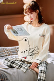 Cotton Sleepwear Winter Autumn Long Sleeve Cartoon Printing Couple&#39;s Nightwear Couple Pajama New Fashion Mens Womens Loungewear jinquedai