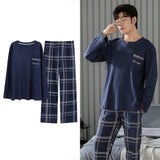 Big Size Men Pajamas Autumn Winter New Chic Gentleman Pjs Fashion Mens Casual Sleepwear Plaid Pants Cotton Pijama Set for Boy jinquedai