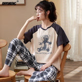 New Sleepwear Couple Men and Women Matching Home Suits Cotton Pjs Chic Chinese Word Prints Leisure Nightwear Pajamas for Summer jinquedai
