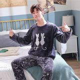 Winter Long Sleeve Thick Warm Flannel Pajama Sets for Men Cute Cartoon Coral Velvet Sleepwear Pyjamas Homewear Home Clothes jinquedai