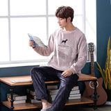 Winter Long Sleeve Thick Warm Flannel Pajama Sets for Men Cute Cartoon Coral Velvet Sleepwear Pyjamas Homewear Home Clothes jinquedai