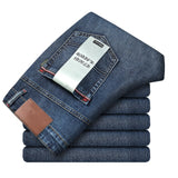 JingquedaiSpring Autumn 2022 Men&#39;s Smart Jeans Business Fashion Straight Regular Blue Stretch Denim Trousers Classic Men Plus Size 28-40 jinquedai
