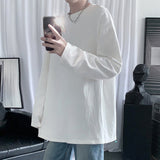 Spring Men's Oversized T-Shirt Solid Color Basic T shirt O Neck Long Sleeve Tshirts Korean Women Man Casual Tees jinquedai