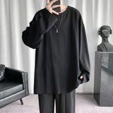 Spring Men's Oversized T-Shirt Solid Color Basic T shirt O Neck Long Sleeve Tshirts Korean Women Man Casual Tees jinquedai