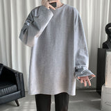 Spring Men's Oversized T-Shirt Solid Color Basic T shirt O Neck Long Sleeve Tshirts Korean Women Man Casual Tees jinquedai