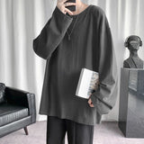 Spring Men's Oversized T-Shirt Solid Color Basic T shirt O Neck Long Sleeve Tshirts Korean Women Man Casual Tees jinquedai