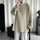 Spring Men's Oversized T-Shirt Solid Color Basic T shirt O Neck Long Sleeve Tshirts Korean Women Man Casual Tees jinquedai