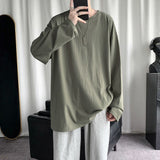 Spring Men's Oversized T-Shirt Solid Color Basic T shirt O Neck Long Sleeve Tshirts Korean Women Man Casual Tees jinquedai