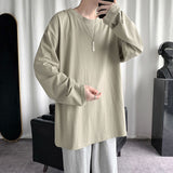 Spring Men's Oversized T-Shirt Solid Color Basic T shirt O Neck Long Sleeve Tshirts Korean Women Man Casual Tees jinquedai