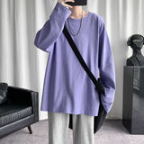 Spring Men's Oversized T-Shirt Solid Color Basic T shirt O Neck Long Sleeve Tshirts Korean Women Man Casual Tees jinquedai