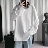 Spring Men's Oversized T-Shirt Solid Color Basic T shirt O Neck Long Sleeve Tshirts Korean Women Man Casual Tees jinquedai