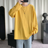 Spring Men's Oversized T-Shirt Solid Color Basic T shirt O Neck Long Sleeve Tshirts Korean Women Man Casual Tees jinquedai