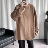 Spring Men's Oversized T-Shirt Solid Color Basic T shirt O Neck Long Sleeve Tshirts Korean Women Man Casual Tees jinquedai