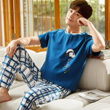 Brand Cartoon Men&#39;s Pyjamas Striped Panda Pajamas Set Casual Male Sleepwear Pyjamas Night Pijamas Long pant 3XL Homewear Fashion jinquedai